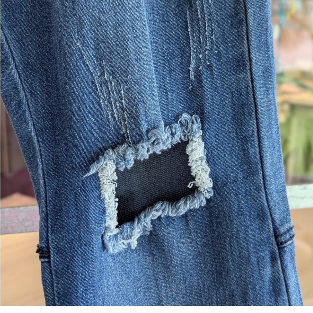 Kira Kira Large Denim Distressed Flare Bell Bottom blue jeans Bohemian Hippie - Picture 8 of 14